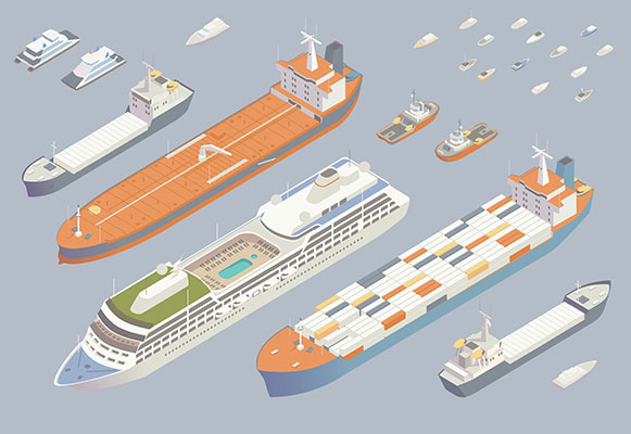 Illustration of isometric boats and ships