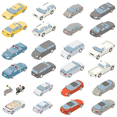Illustration of isometric cars