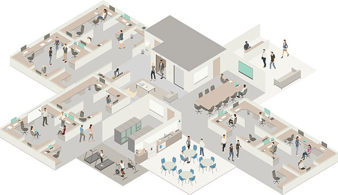 Illustration of an office cutaway