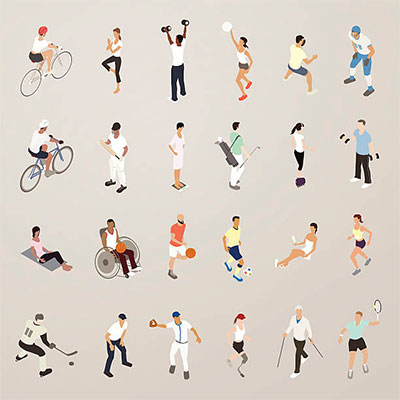 Illustration of people engaged in sporting activities